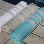 Honeycomb cotton fouta 100x200 HAMPTONS pearl gray / silver