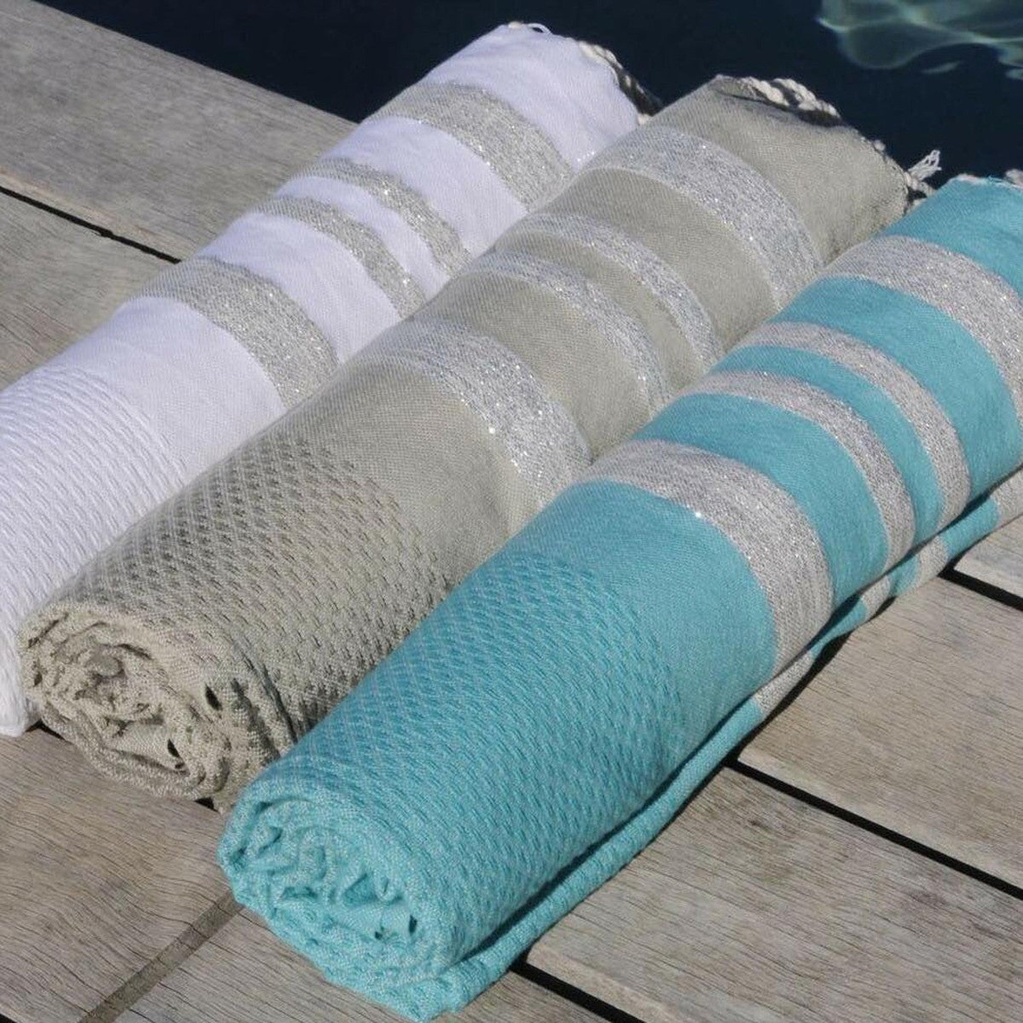 Honeycomb cotton fouta 100x200 HAMPTONS pearl gray / silver