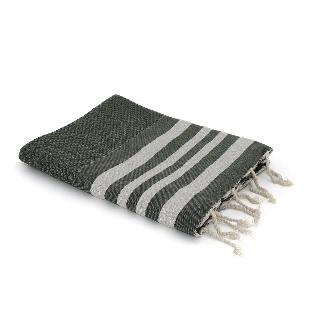 Honeycomb cotton fouta 100x200 HAMPTONS khaki green / silver
