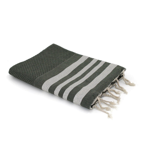 Honeycomb cotton fouta 100x200 HAMPTONS khaki green / silver