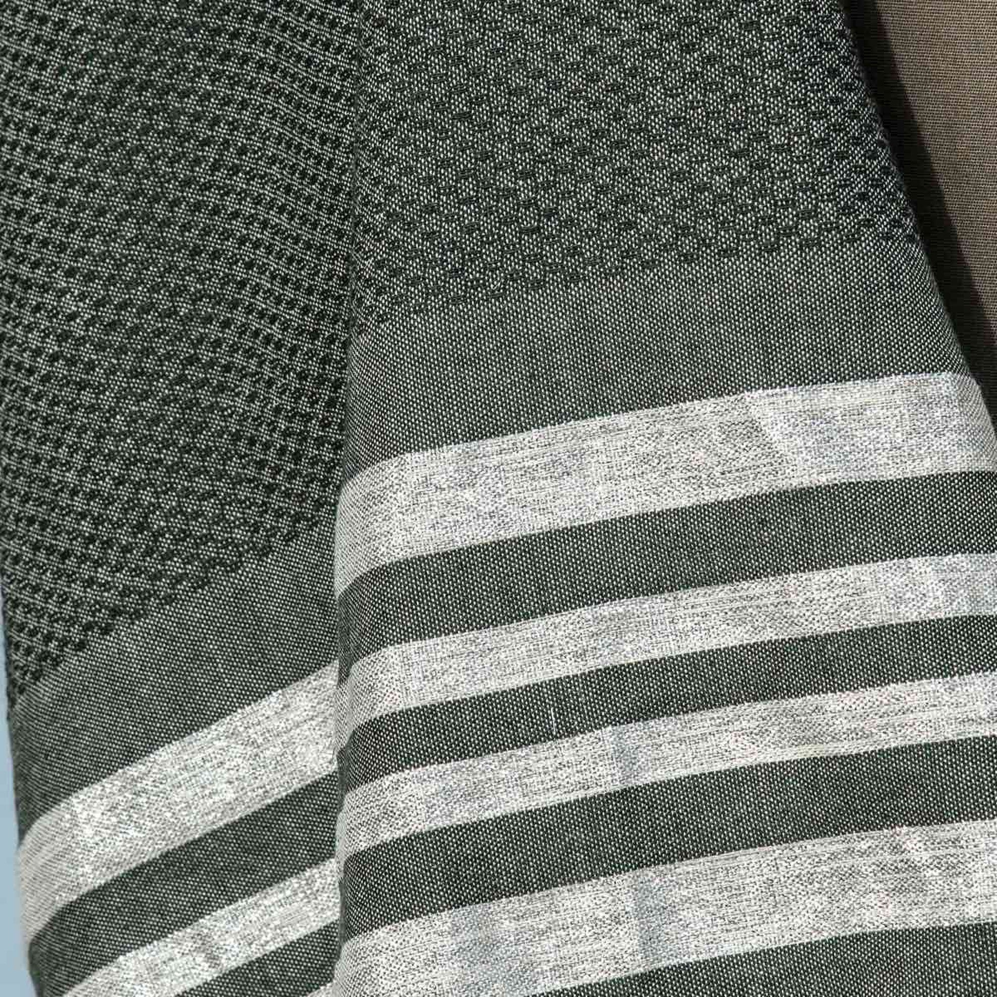 Honeycomb cotton fouta 100x200 HAMPTONS khaki green / silver