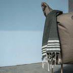 Honeycomb cotton fouta 100x200 HAMPTONS khaki green / silver