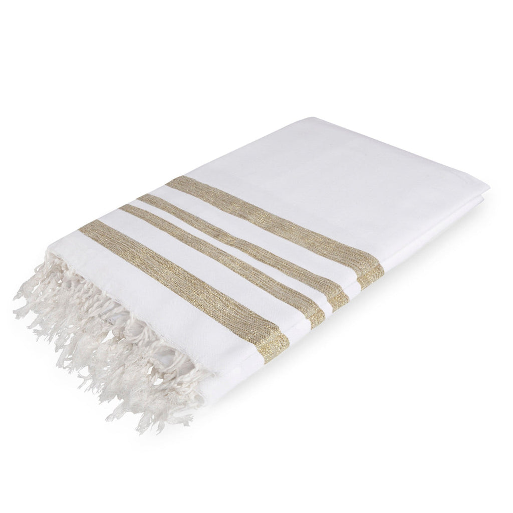 Mantel de algodón 150x250 HAMPTONS blanco / dorado
