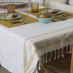 Mantel de algodón 150x250 HAMPTONS blanco / dorado