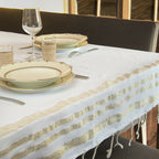 Mantel de algodón 150x250 HAMPTONS blanco / dorado