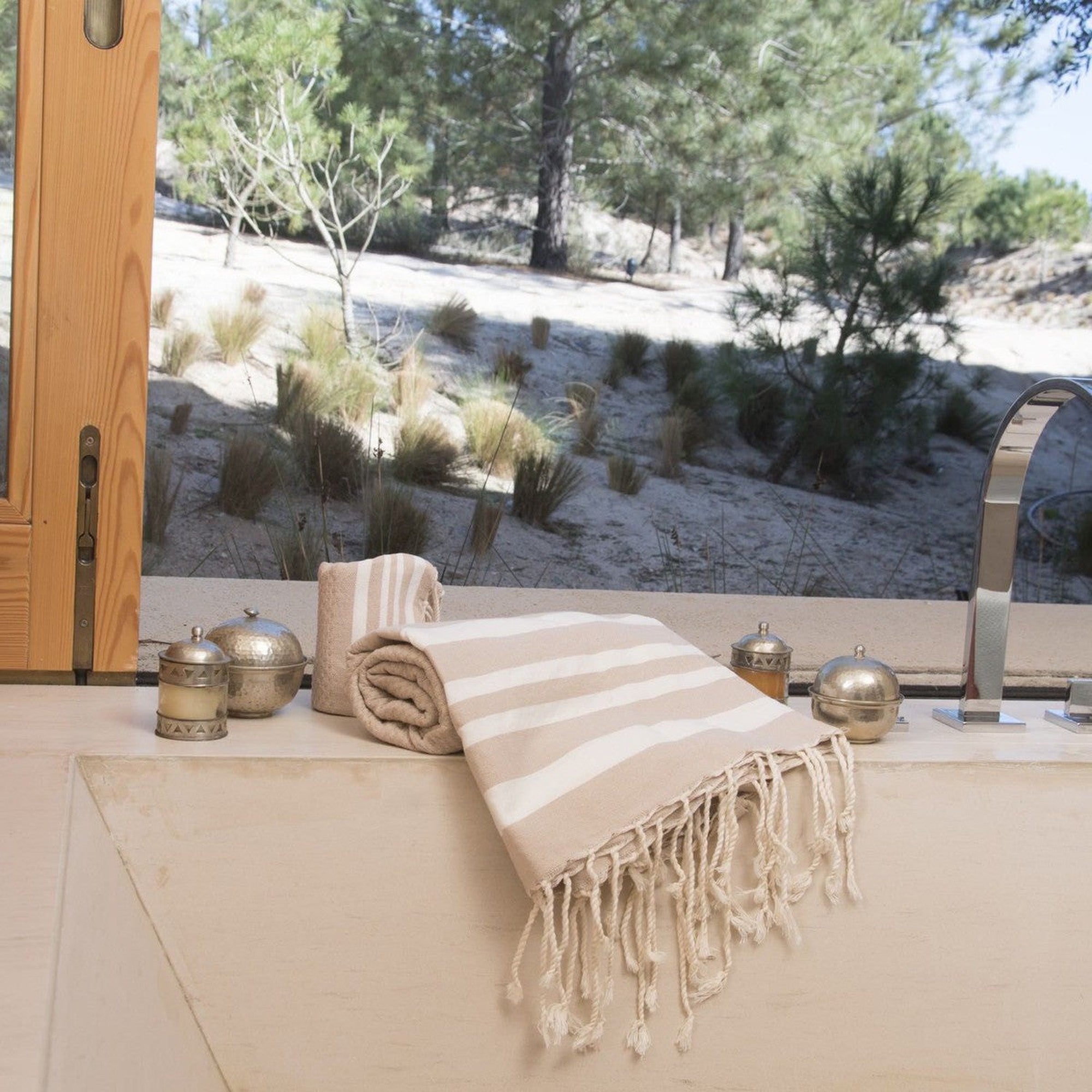 Juego de baño Hamptons - Beige / Blanco