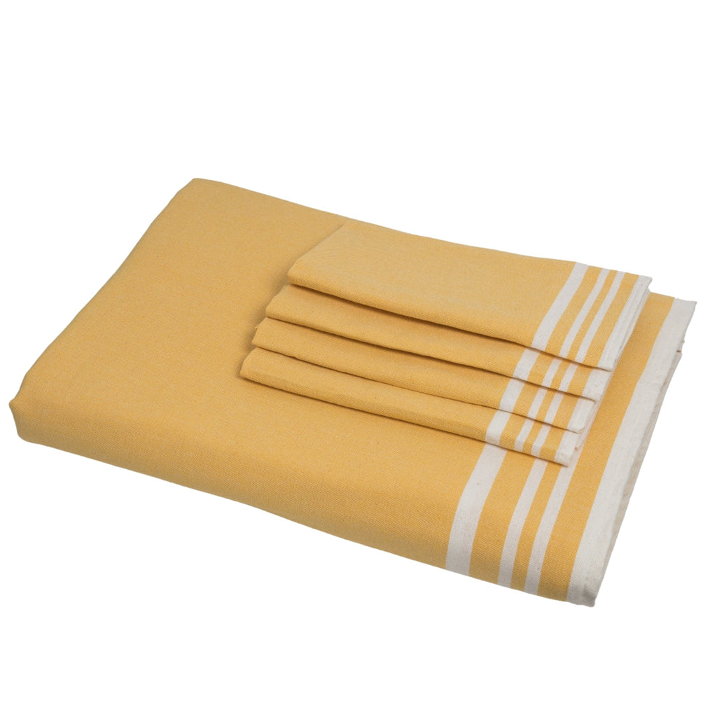 Tablecloth &amp; 8 Cotton Napkins 180X350 - Mahdia - Mustard Yellow