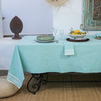 Tablecloth &amp; 8 Cotton Napkins 180X350 - Mahdia - Aqua Green