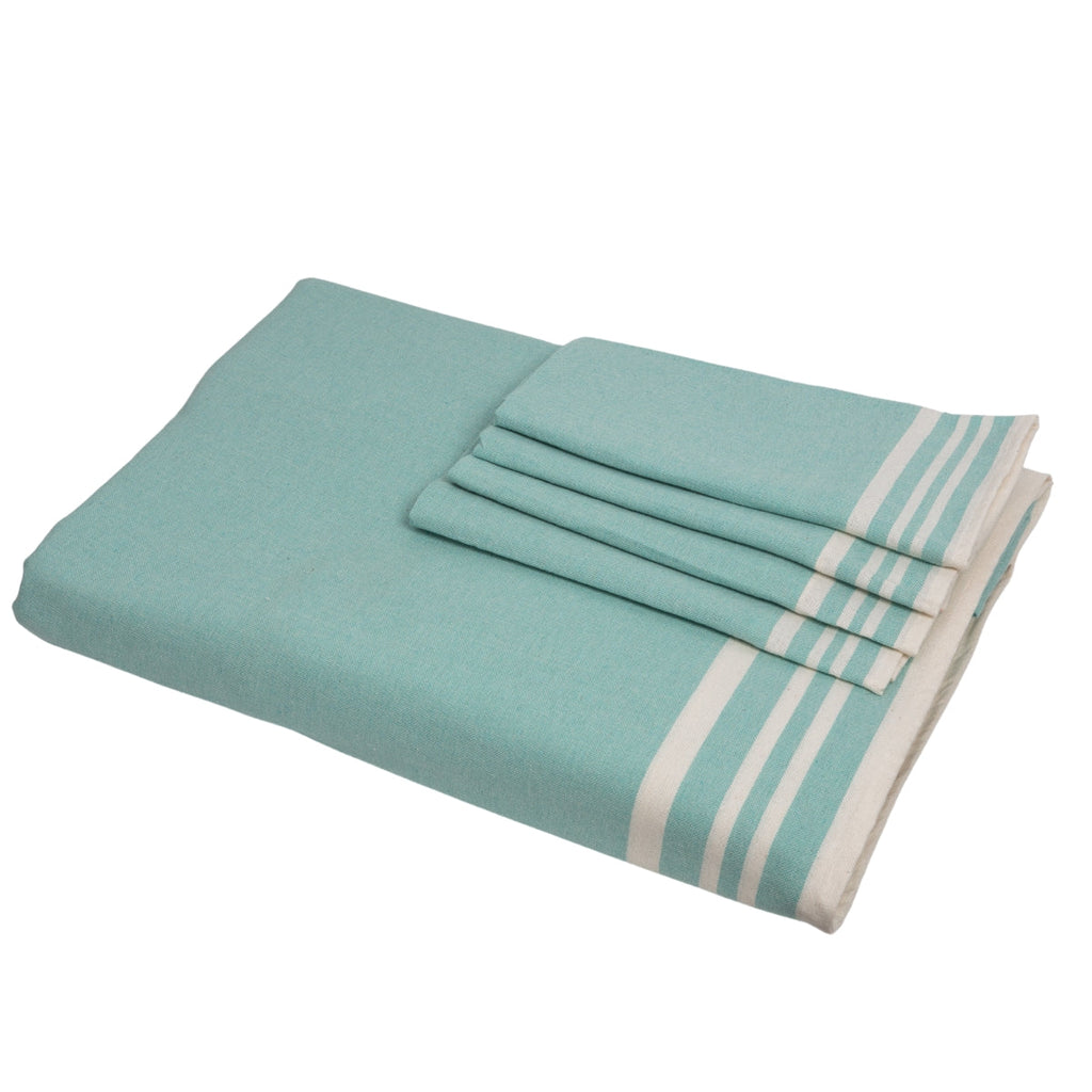 Tablecloth &amp; 8 Cotton Napkins 180X350 - Mahdia - Aqua Green