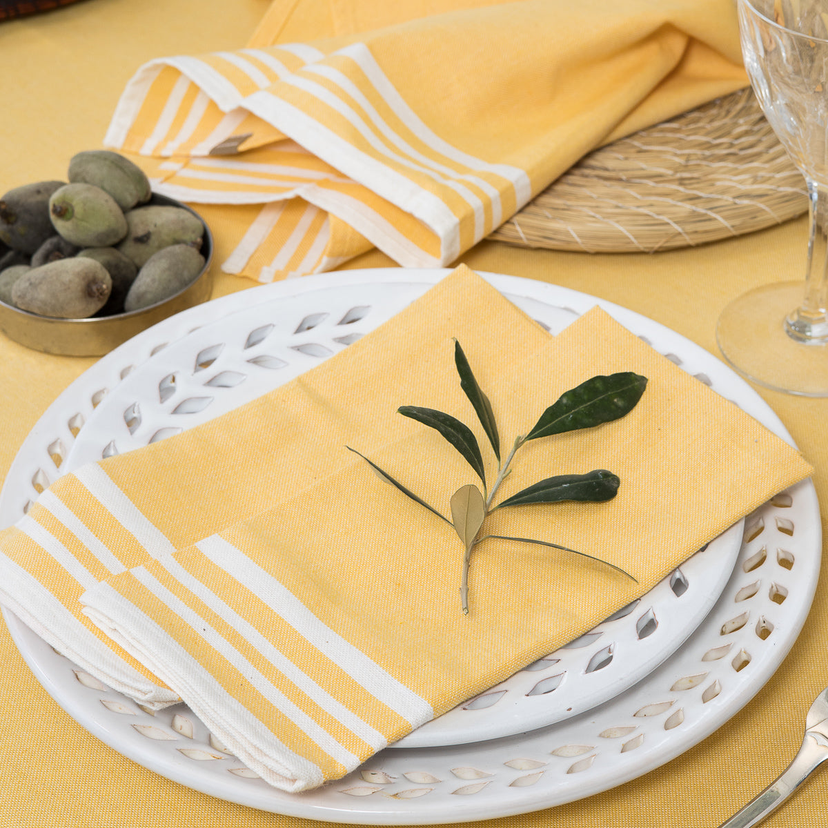 Set of 4 Cotton Napkins 45x45 - Mahdia - Mustard Yellow