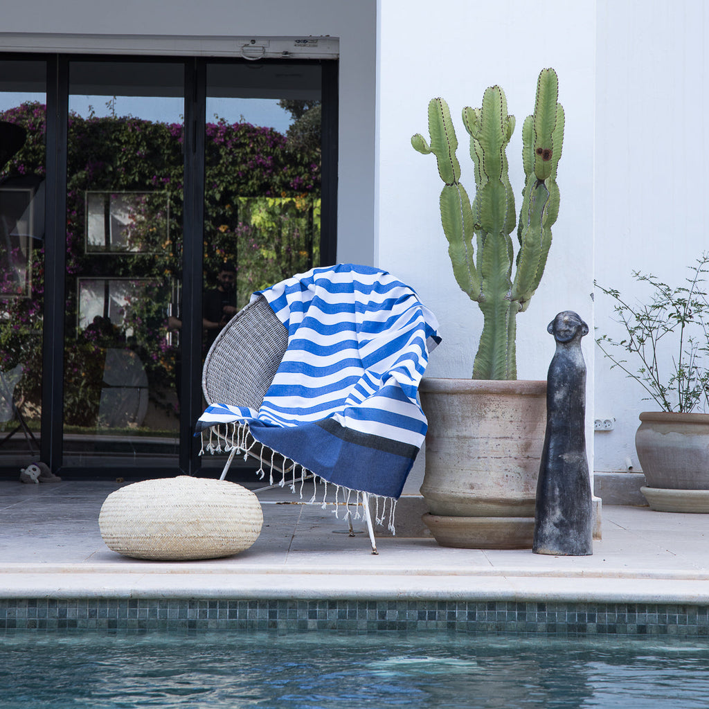 Fouta Arcachon Tricolor - Azul Griego / Azul / Negro - Algodón