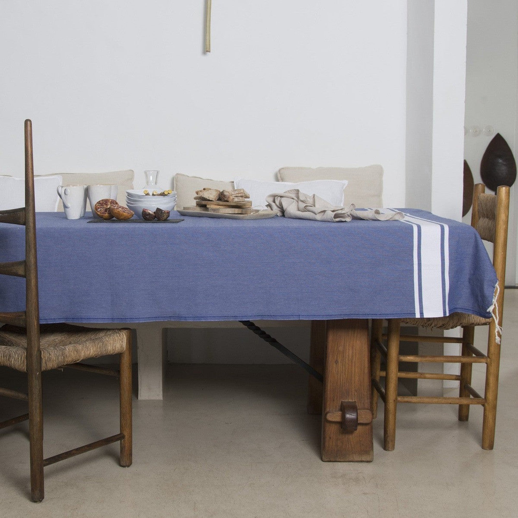 Mantel de algodón 150x250 ST TROPEZ azul griego