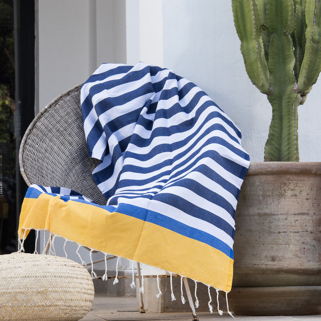 Fouta Arcachon Tricolor - Azul Denim / Amarillo / Azul - Algodón