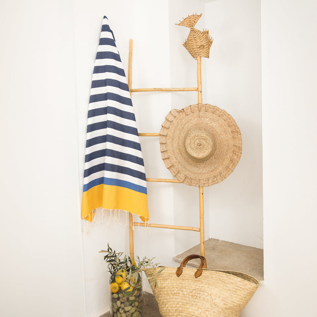 Fouta Arcachon Tricolor - Azul Denim / Amarillo / Azul - Algodón