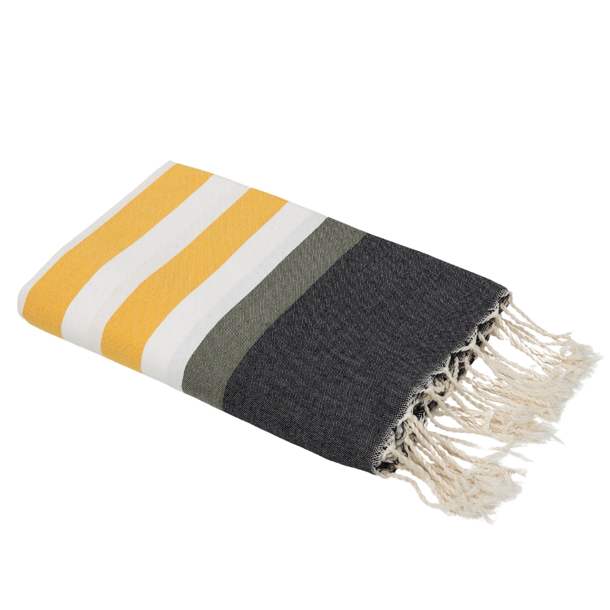 Fouta Arcachon Tricolor - Amarillo / Negro / Caqui - Algodón