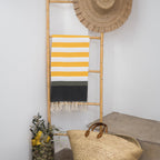 Fouta Arcachon Tricolor - Amarillo / Negro / Caqui - Algodón