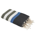 Fouta Arcachon Tricolor - Verde Caqui / Negro / Azul - Algodón