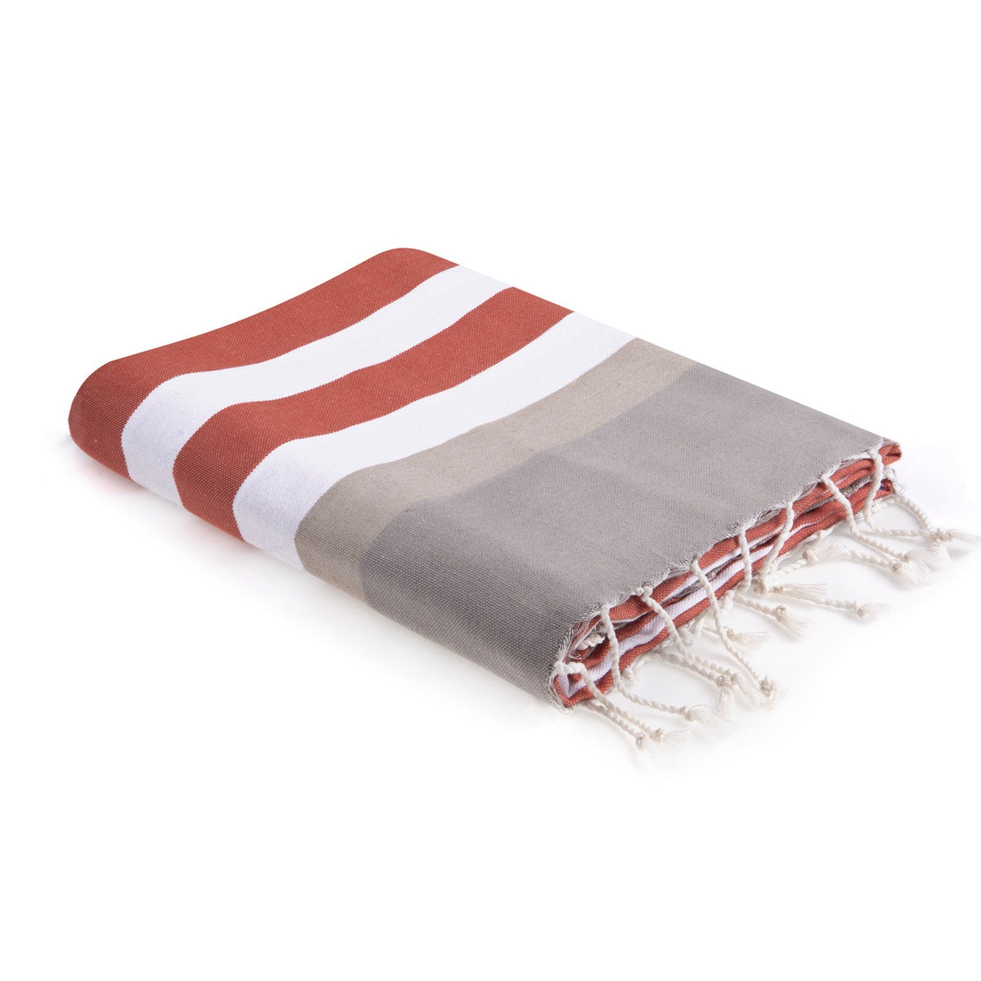 Tricolor cotton fouta 100x200 ARCACHON terracotta / light taupe