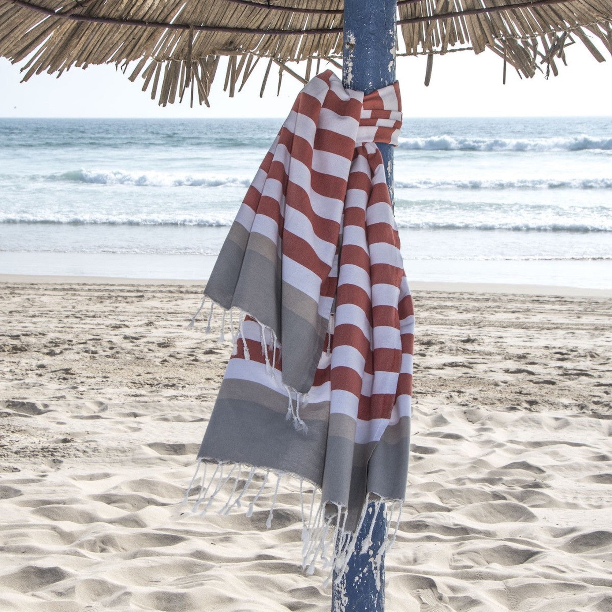 Tricolor cotton fouta 100x200 ARCACHON terracotta / light taupe
