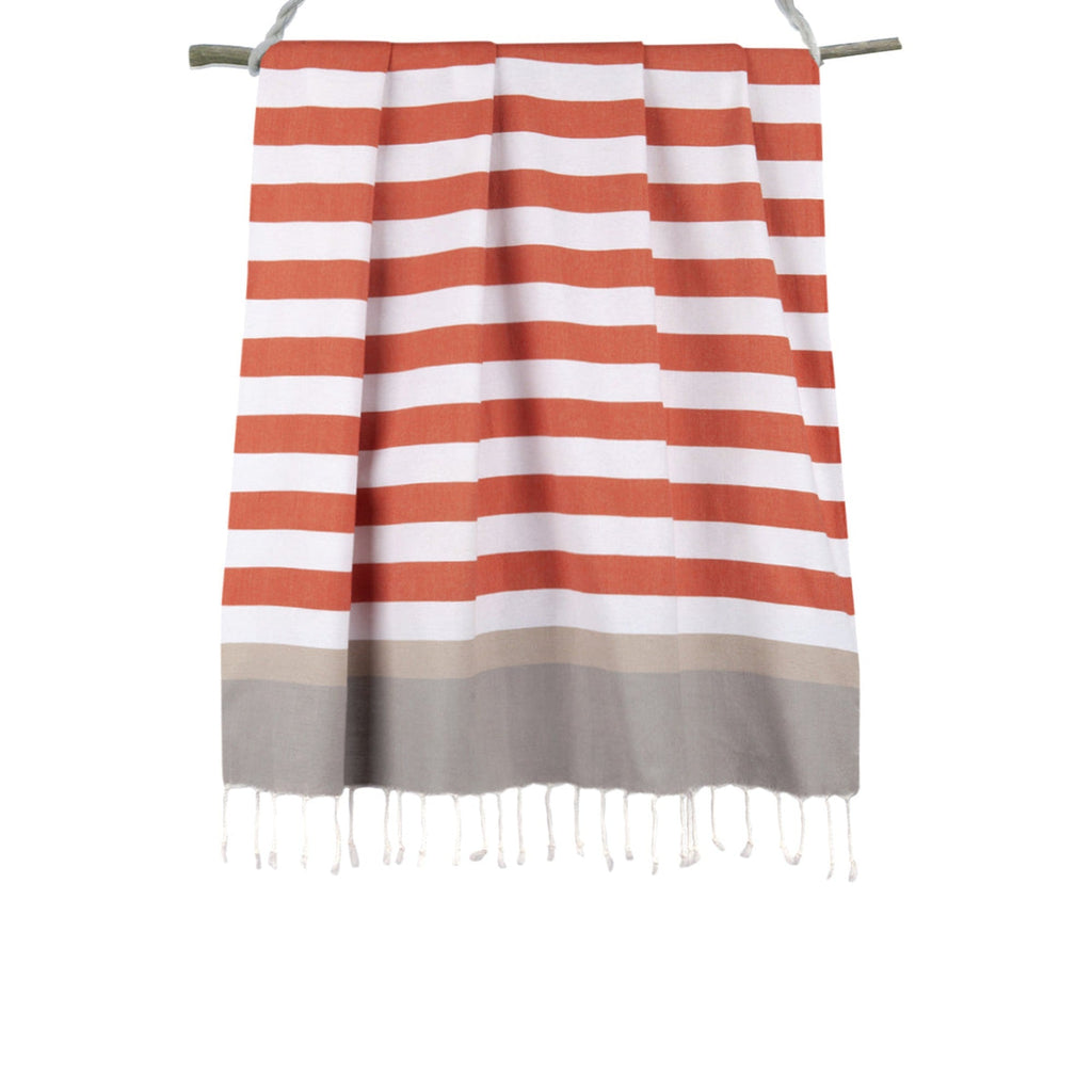 Tricolor cotton fouta 100x200 ARCACHON terracotta / light taupe