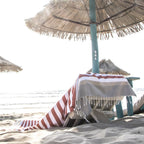 Tricolor cotton fouta 100x200 ARCACHON terracotta / light taupe