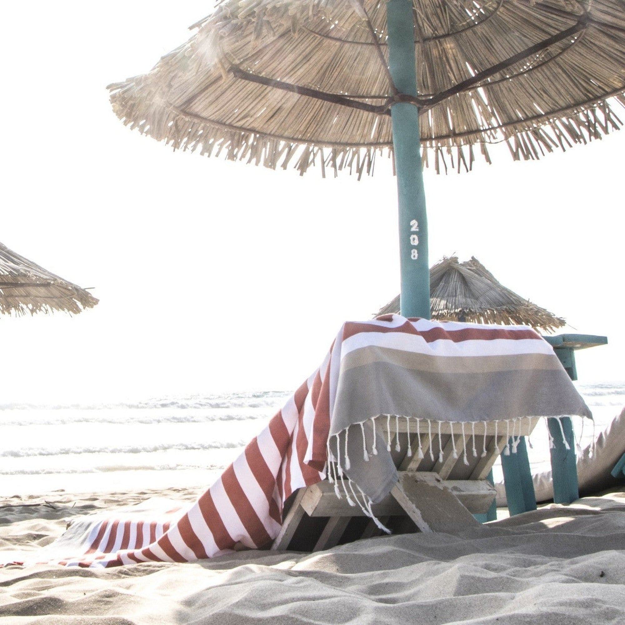 Tricolor cotton fouta 100x200 ARCACHON terracotta / light taupe