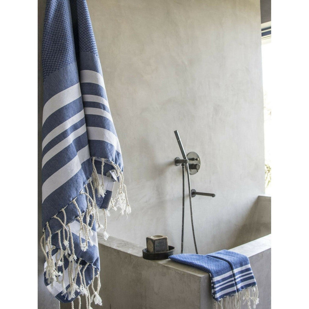 Bath towels (1+2) cotton 100x200+2(40x60) HAMPTONS Greek blue / white