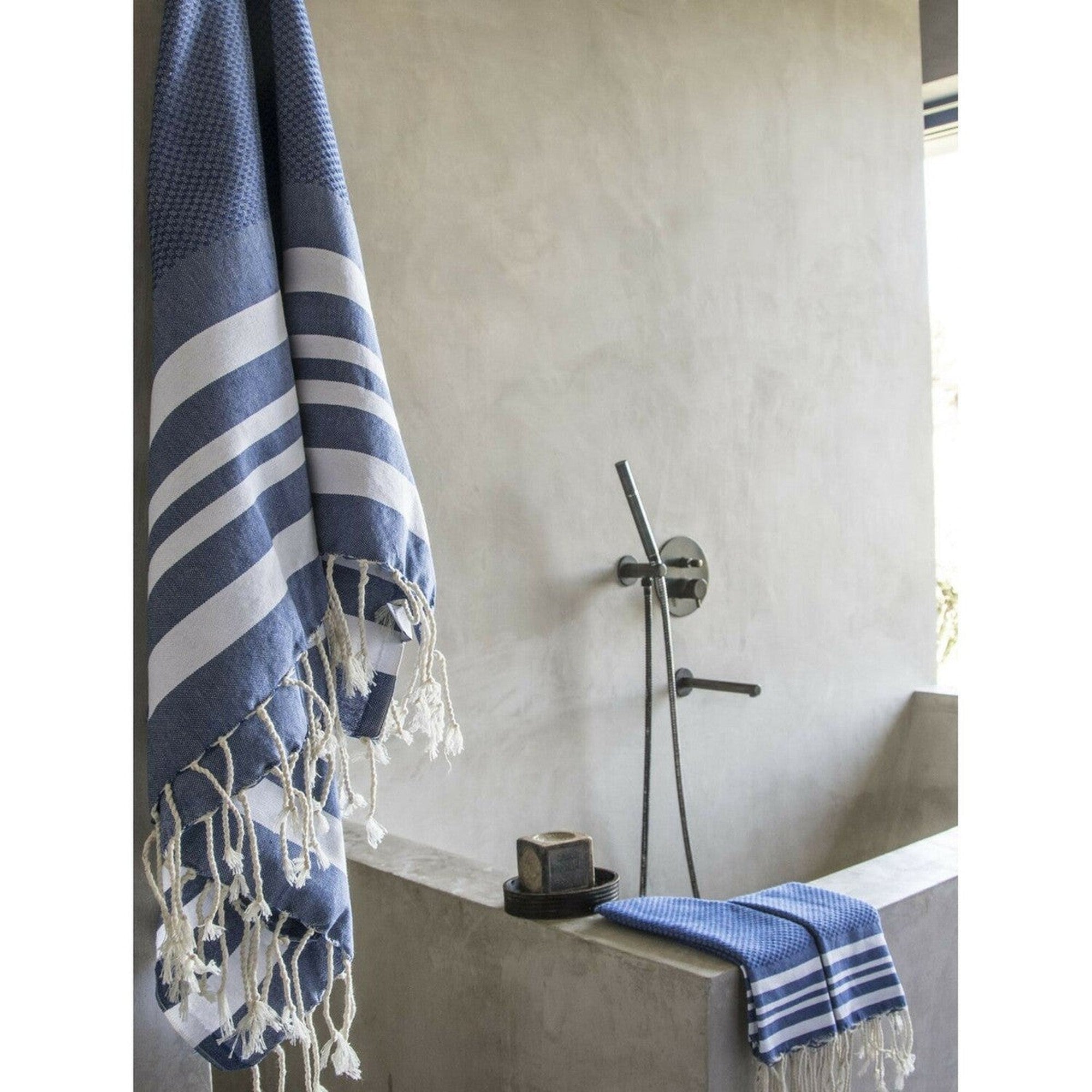 Bath towels (1+2) cotton 100x200+2(40x60) HAMPTONS Greek blue / white
