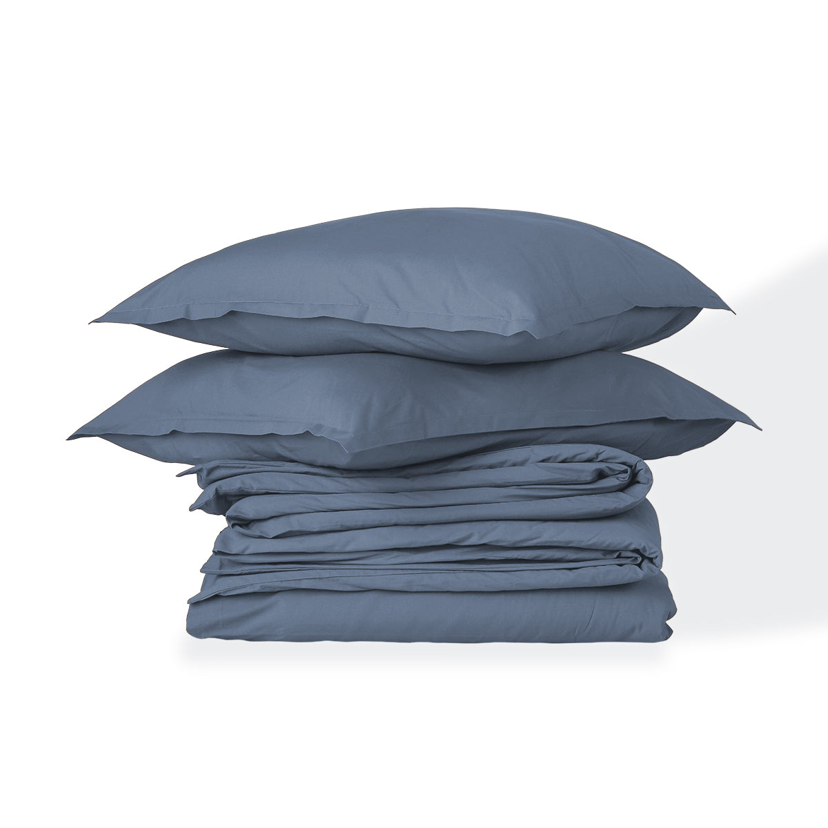 Nina - Parure + Taies - Percale De Coton - Bleu Denim