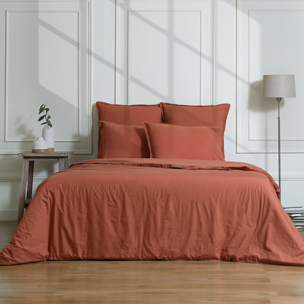 Nina - Parure + Taies - Percale De Coton - Rouge Toscane