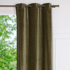 Velvet - Eyelet Curtain - Cotton Velvet - Khaki Green