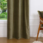 Velvet - Eyelet Curtain - Cotton Velvet - Khaki Green