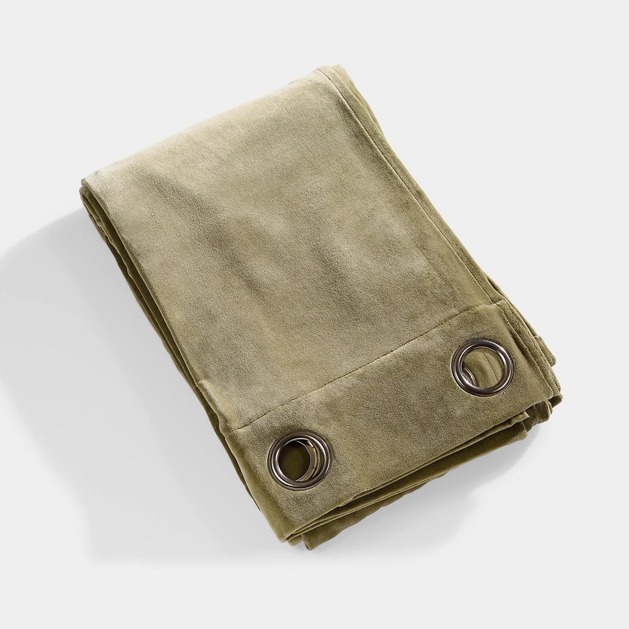 Velvet - Eyelet Curtain - Cotton Velvet - Khaki Green
