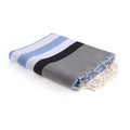 Tricolor cotton fouta 100x200 ARCACHON sky blue / navy blue