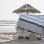 Tricolor cotton fouta 100x200 ARCACHON sky blue / navy blue