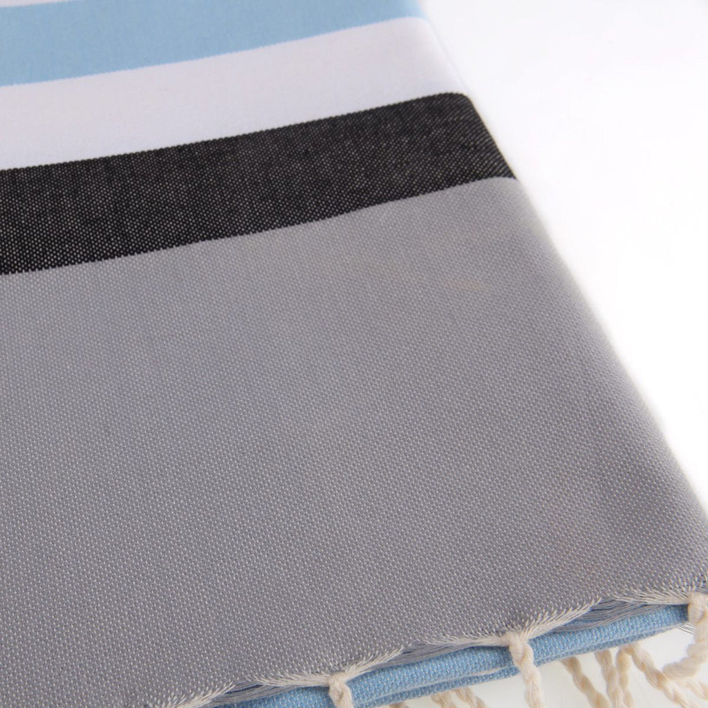 Tricolor cotton fouta 100x200 ARCACHON sky blue / navy blue