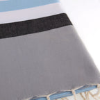 Tricolor cotton fouta 100x200 ARCACHON sky blue / navy blue