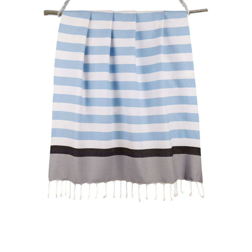 Tricolor cotton fouta 100x200 ARCACHON sky blue / navy blue