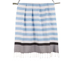 Tricolor cotton fouta 100x200 ARCACHON sky blue / navy blue
