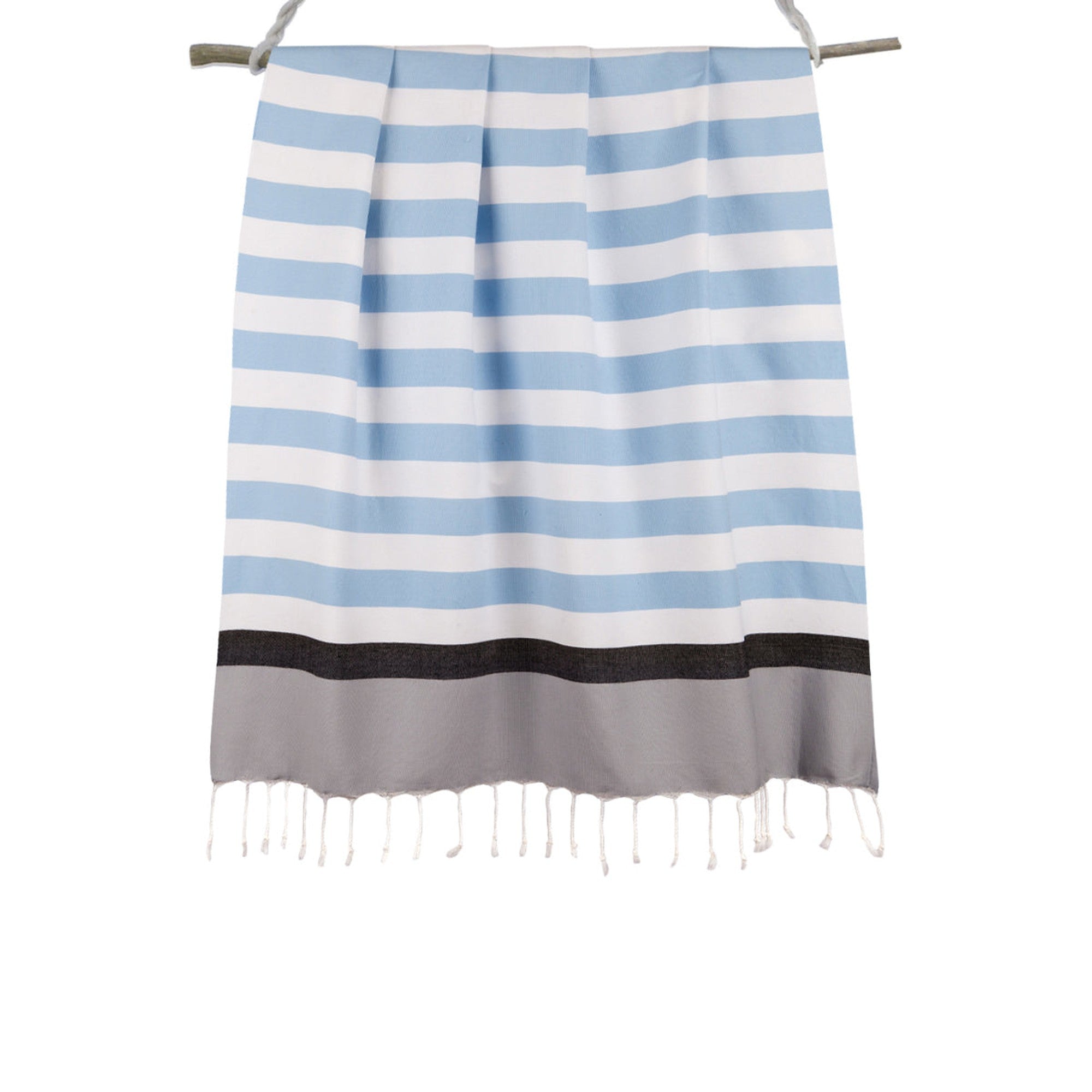 Tricolor cotton fouta 100x200 ARCACHON sky blue / navy blue
