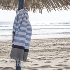 Tricolor cotton fouta 100x200 ARCACHON sky blue / navy blue