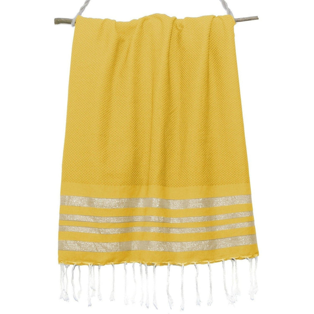 Honeycomb cotton fouta 100x200 HAMPTONS saffron yellow / gold