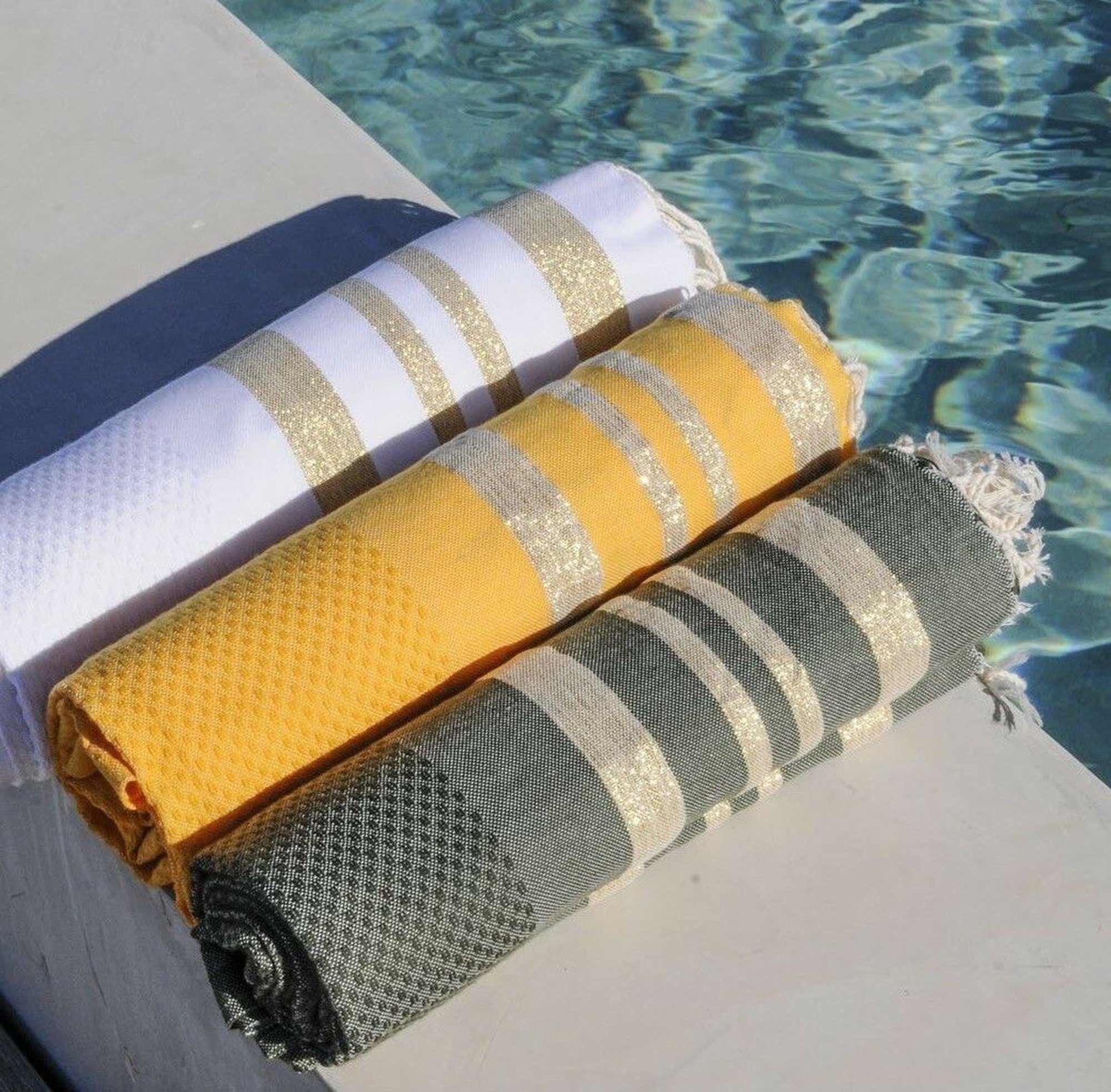Honeycomb cotton fouta 100x200 HAMPTONS saffron yellow / gold