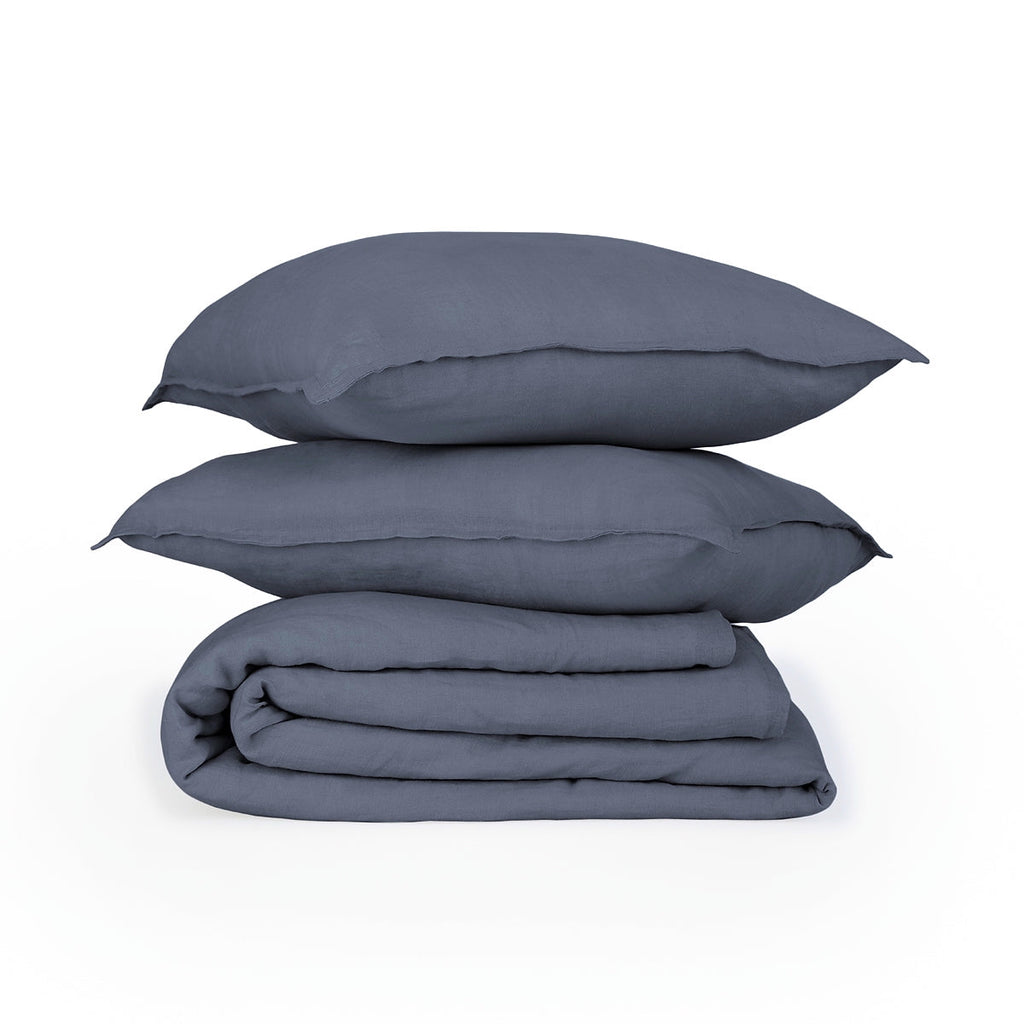 Camille - Bedding Set + Pillowcases - Washed Linen - Storm Blue