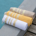 Honeycomb cotton fouta 100x200 HAMPTONS beige / gold