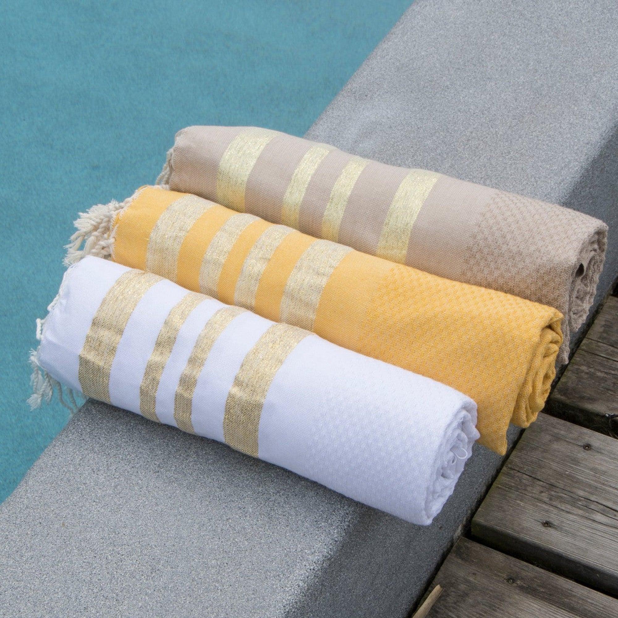 Honeycomb cotton fouta 100x200 HAMPTONS beige / gold