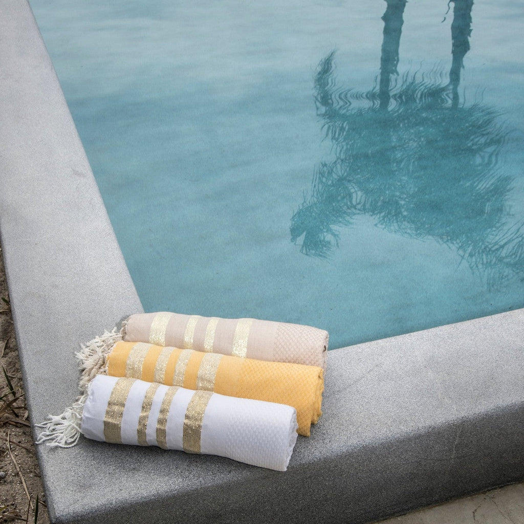 Honeycomb cotton fouta 100x200 HAMPTONS beige / gold