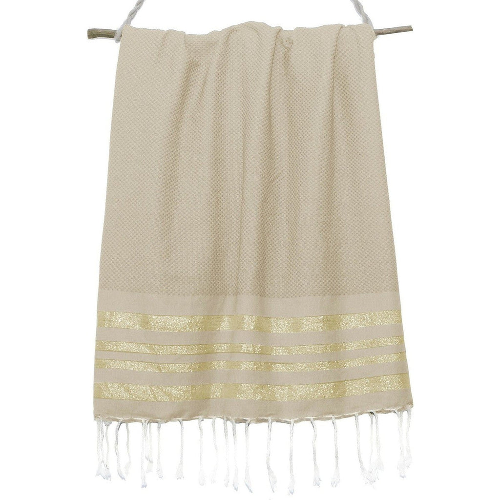 Honeycomb cotton fouta 100x200 HAMPTONS beige / gold