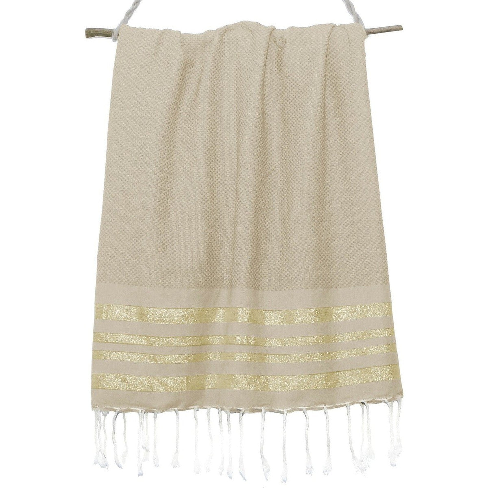 Honeycomb cotton fouta 100x200 HAMPTONS beige / gold