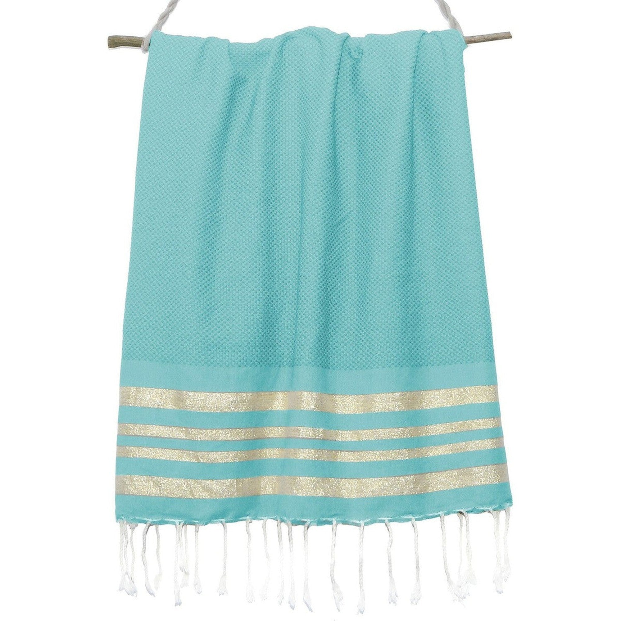 Honeycomb cotton fouta 100x200 HAMPTONS duck green / gold